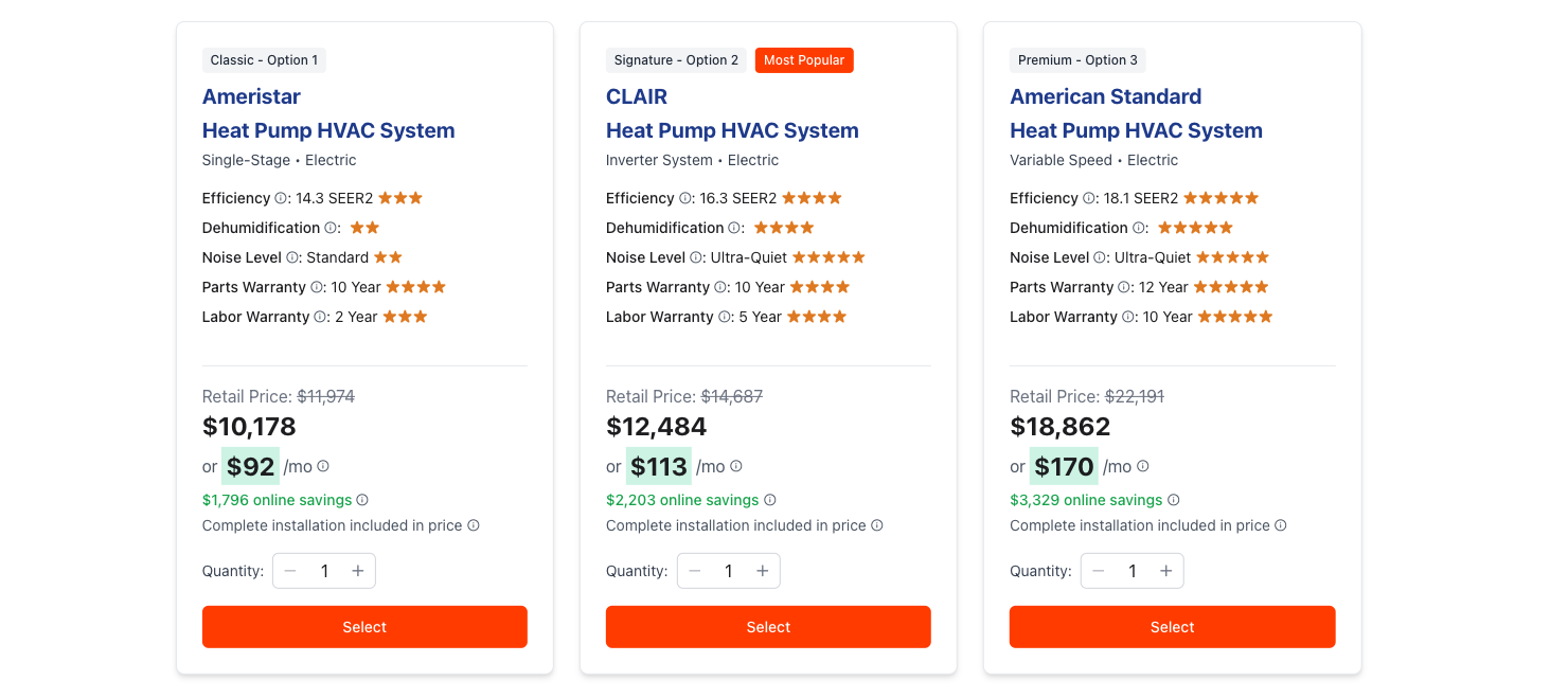 HVAC quote options preview